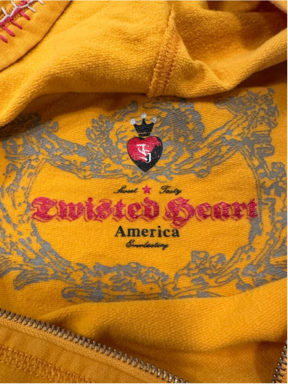 Twisted Heart America Yellow Beaded Embroidered Hoodie Boho Stitch Y2K - Picture 8 of 11